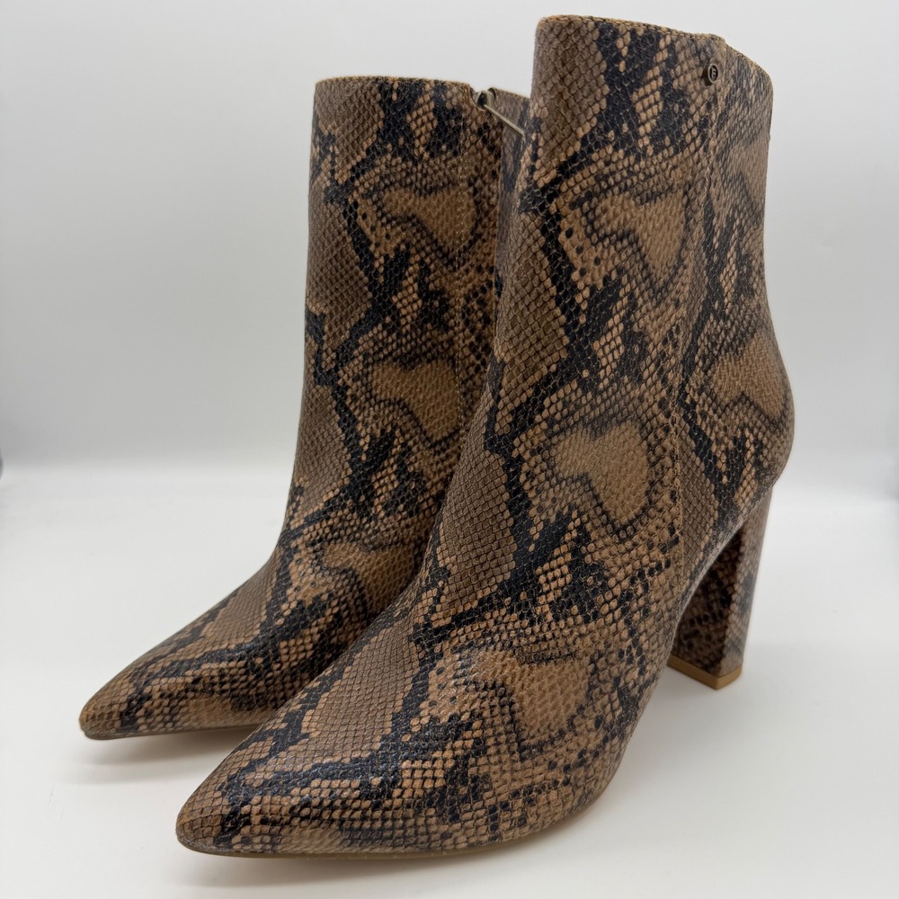 French Connection Tori-S Snakeskin Vegan Leather Ankle Boots Brown Size 8.5